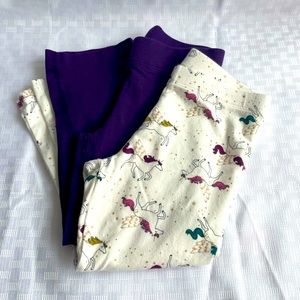 Girls leggings solid purple yoga pant and unicorn pattern